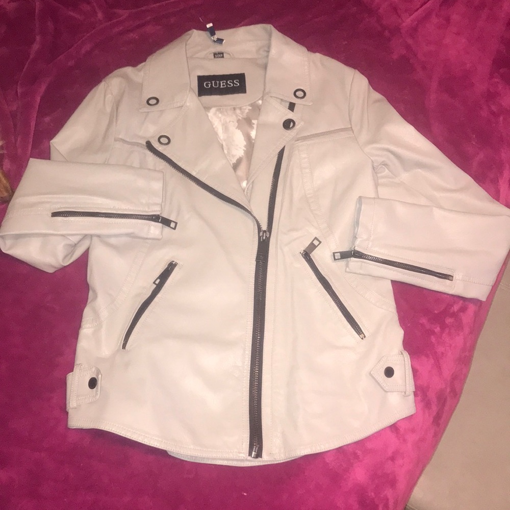 Guess Moto faux leather jacket light grey